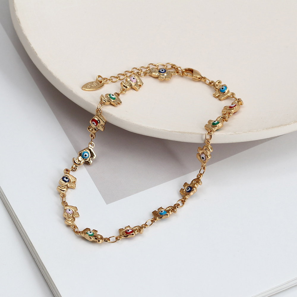 EVIL EYE Colorful Turkish Evil Eye Anklet Copper Adjustable Foot Chain Elephant Ankle Bracelet for Women Girls Jewelry BE391