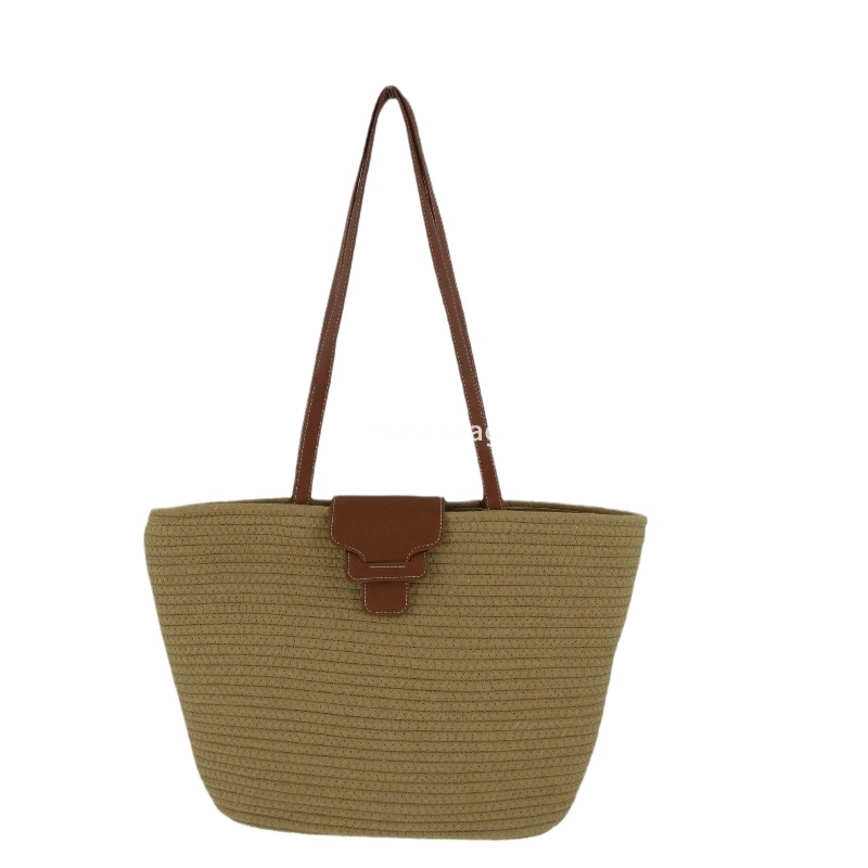 Designer Women's High Quality Classic Retro Practical Woven Cord High Quality Texture Bag Large Capacity One Shoulder Grass Woven Bag Beach Bag L