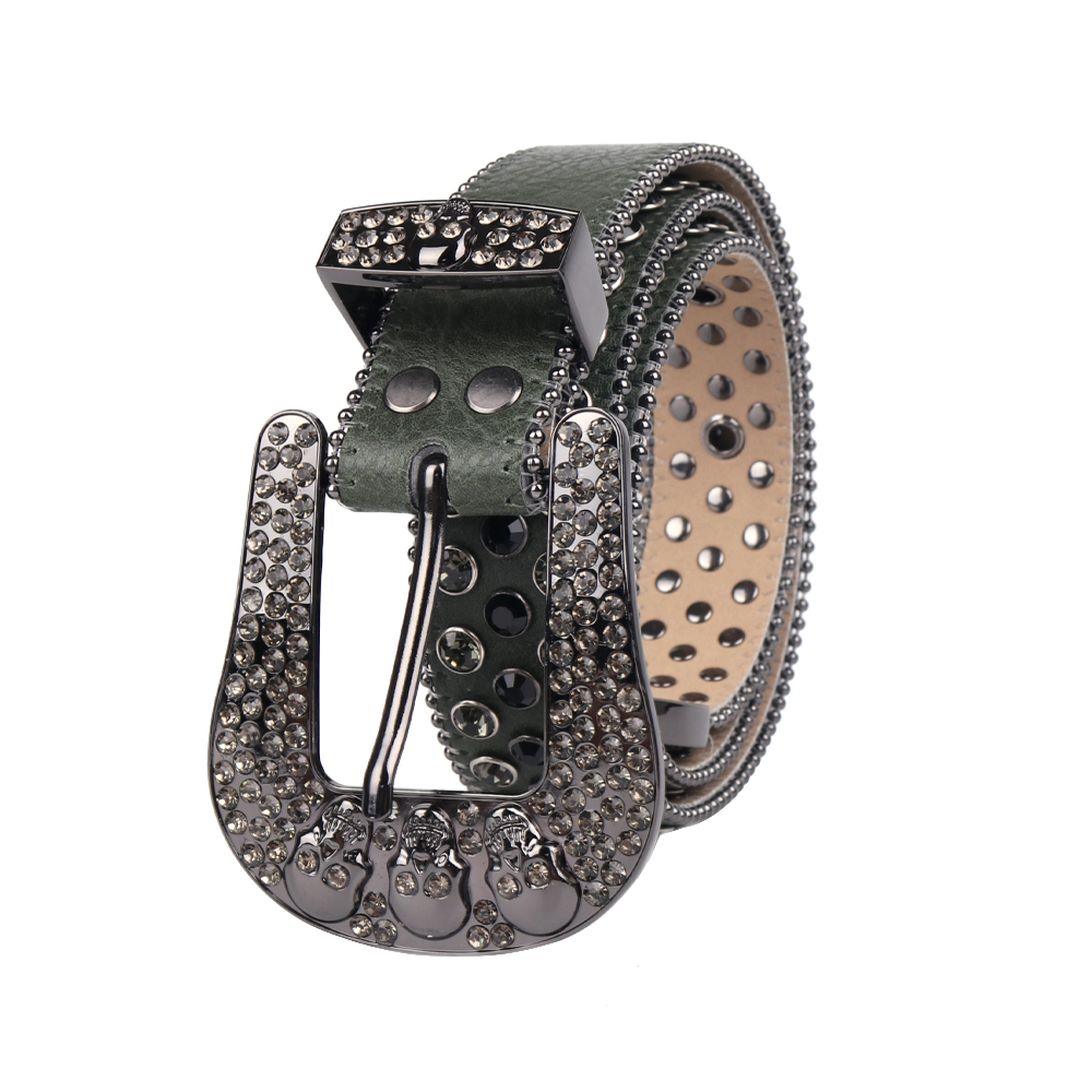 New Design Rhinestone Skull Belt Diamond Studded Belts High Quality Leather Strap Casual For Jeans Waistband Women Man Gift