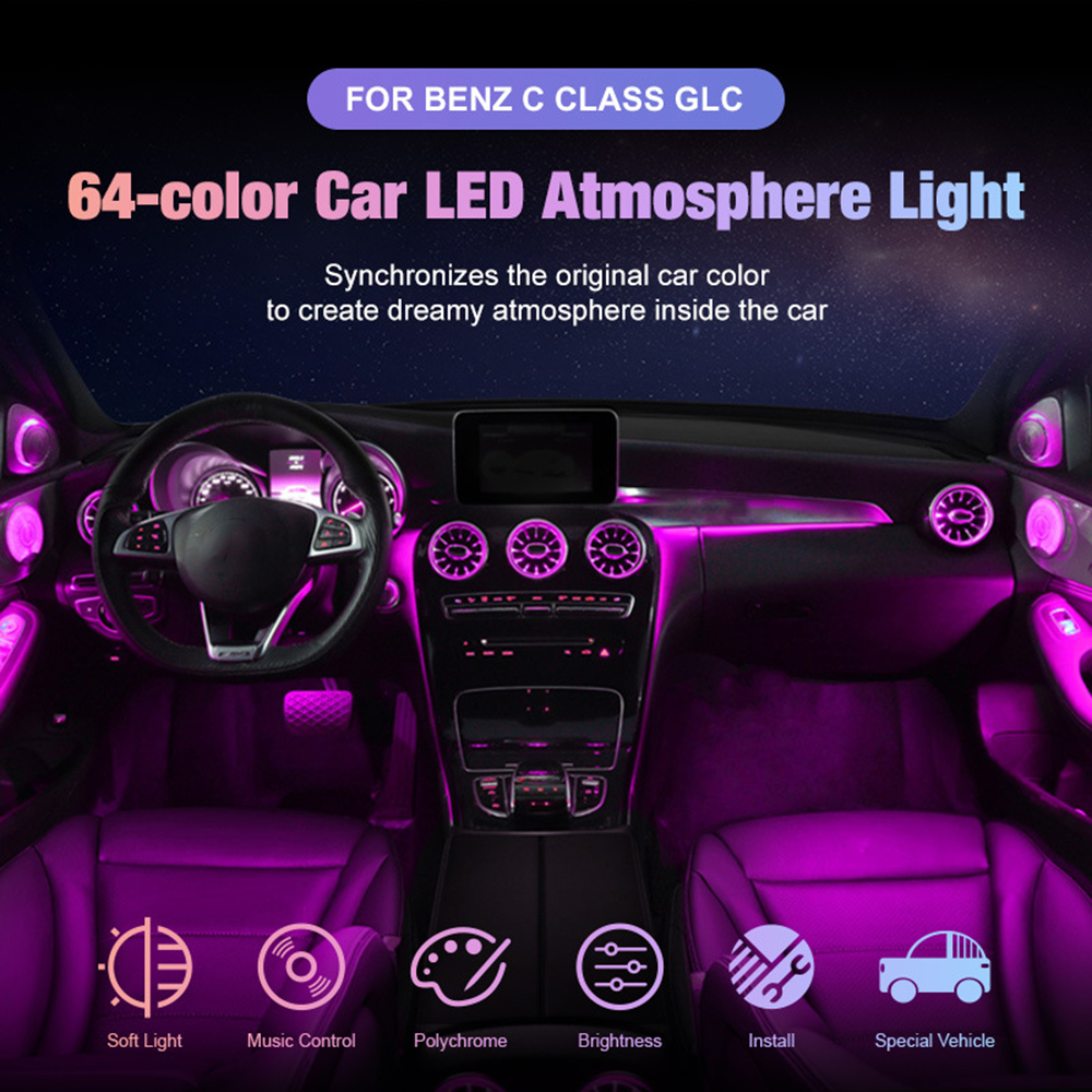 Full Set 64 colors x253 w205 Ambient Light Turbine Air Vent Rotating Tweeter Light For Mercedes Atmosphere LED C/GLC 2014-2022