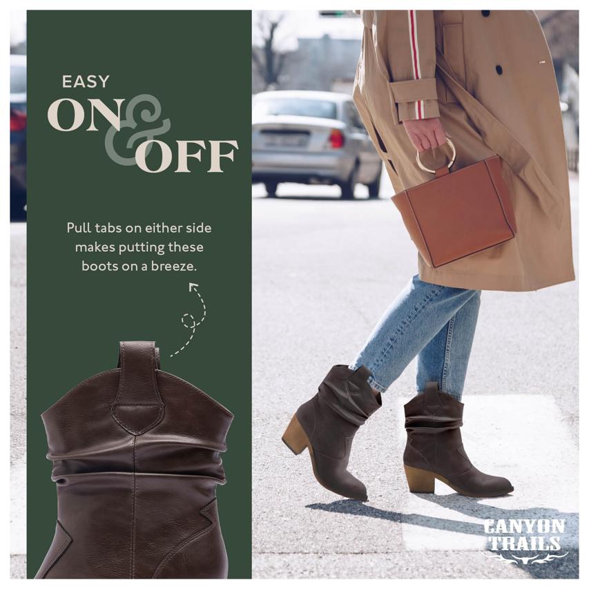 Women's Western Cowboy Boots, Faux Leather Cowgirl Boots with Stacked Heel for Teens and Ladies 4 1f1d2