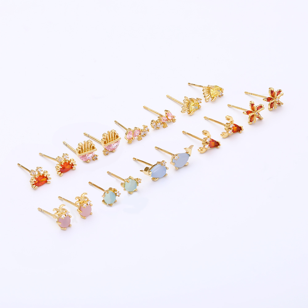 Luxury Cubic Zirconia Ocean Series Stud Earring Cute Small Animal Crab Starfish Tortoise Dolphin Earrings for Women Girls Gifts