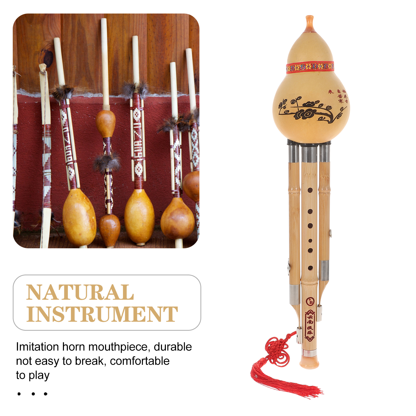 Chinese Handmade Hulusi Bamboo Gourd Cucurbit Flute Ethnic Musical Instrument bB Key for Beginner Music Lovers Instruments