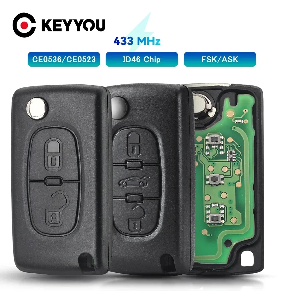 KEYYOU For Citroen C4 C5 C6 C8 Xsara Picasso For Peugeot 107 207 307 308 CE0536/0523 Remote Car Key ASK/FSK 434Mhz