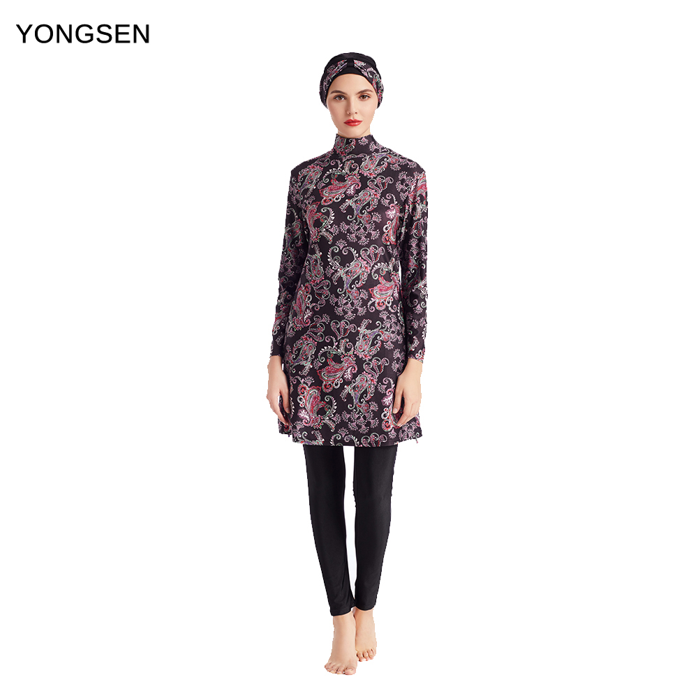 YONGSEN Women Burkinis Bathing Suit Plus Size Muslim Swimming Beachwear Islamic Swimsuit Muslim Swimwear Female Three piece