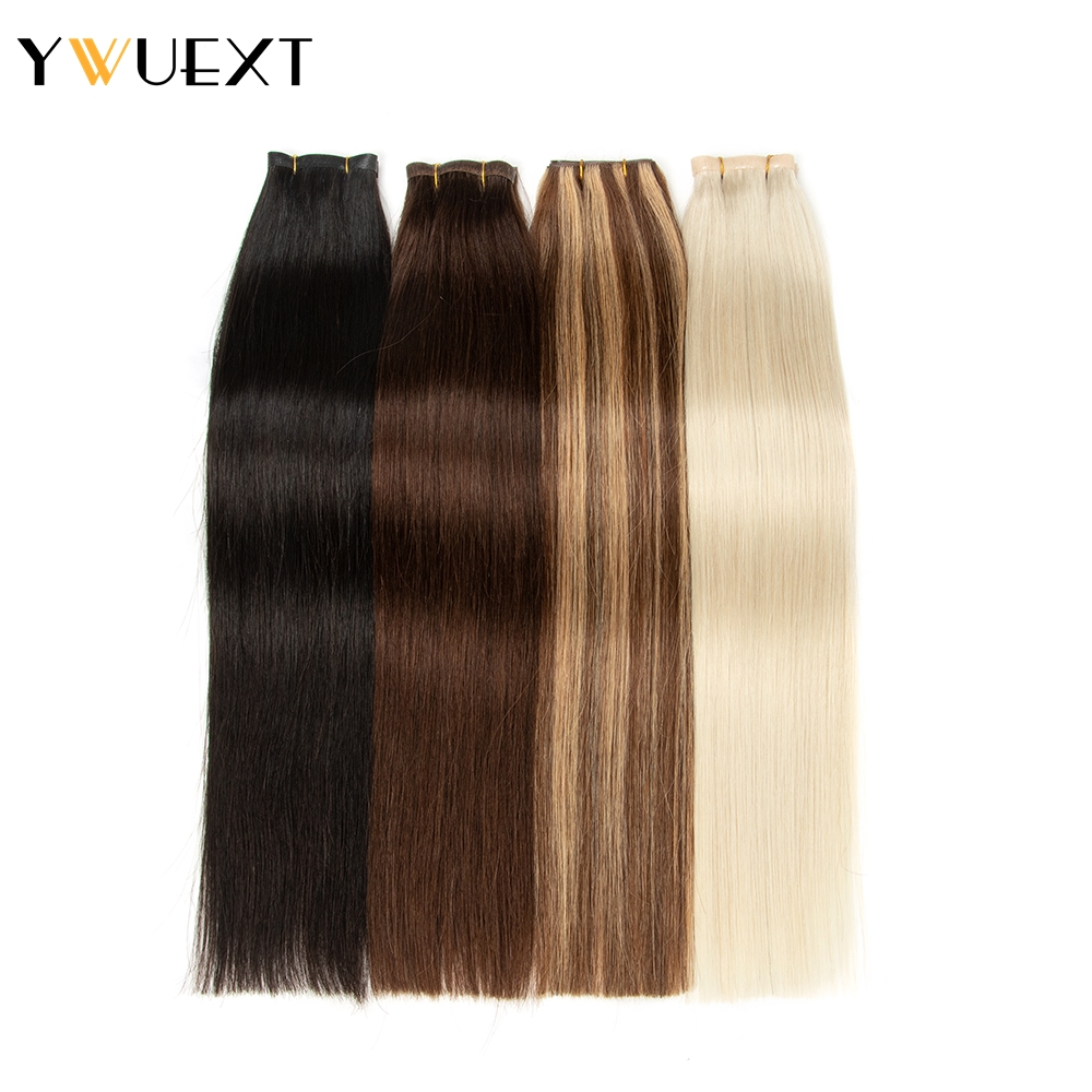 YWUEXT Straight Long Tape Weft Hair Extensions 12"-24" 120cm Long PU Skin Flat Weft Natural Inject Hair Bundles 80-100g