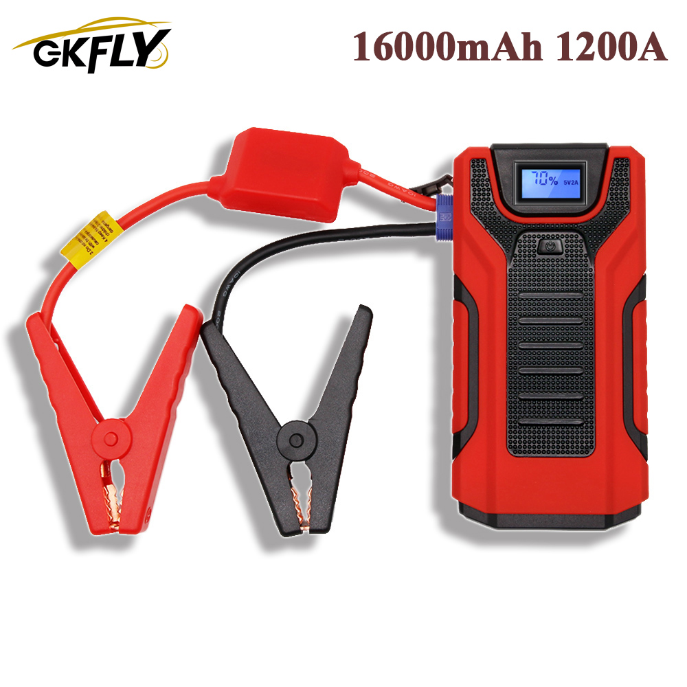 GKFLY Multifunctional 1200A Starting Device 16000mAh 12V Car Jump Starter Power Bank Car Charger For Car Battery Booster Buster