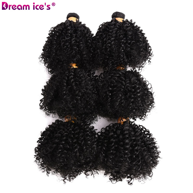 Short Black Synthetic Afro Kinky Curly Bundles Extensions Nature Hair 6Pcs/Lot Weave Curls Fake Hair Fiber For Women Dream Ice's