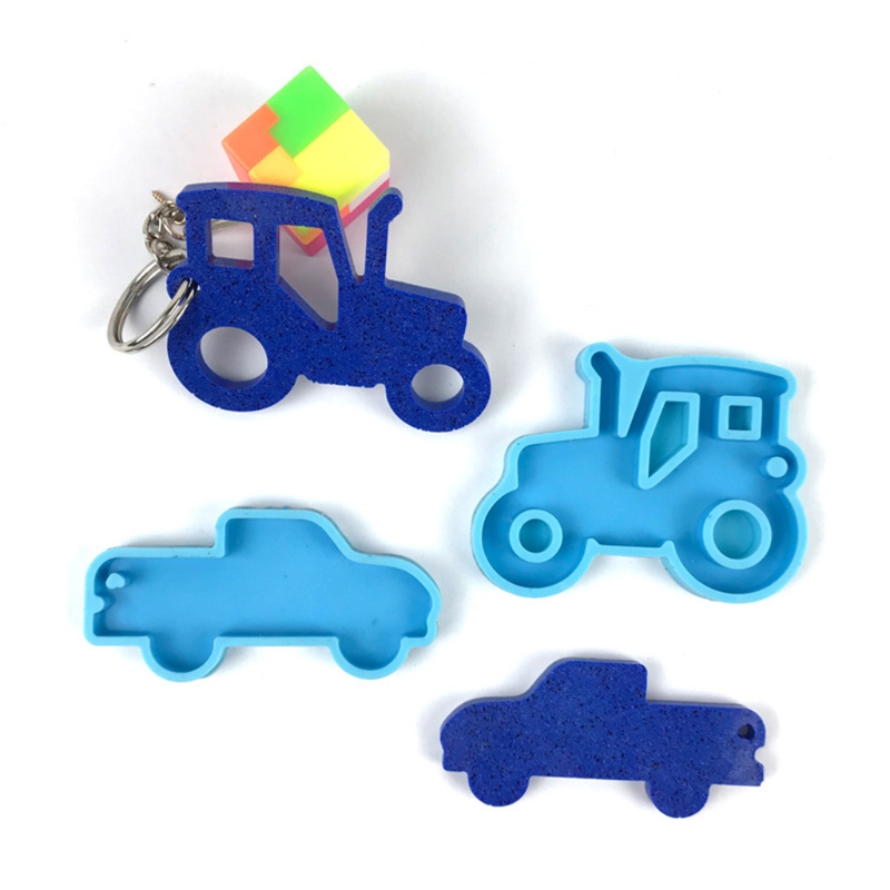 Car Series Keychain Epoxy Resin Mold Shiny Glossy Tractor Necklace Pendant Silicone Mould DIY Crafts Jewelry Decorations 2021