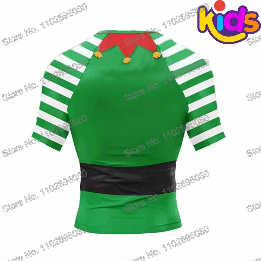 Kids Xmas Santa Claus Surf Clothing BJJ MMA Boys Santa Elf Rash Guard Diving T-Shirt Tight Swimwear Summer Beach Floatsuit Girls