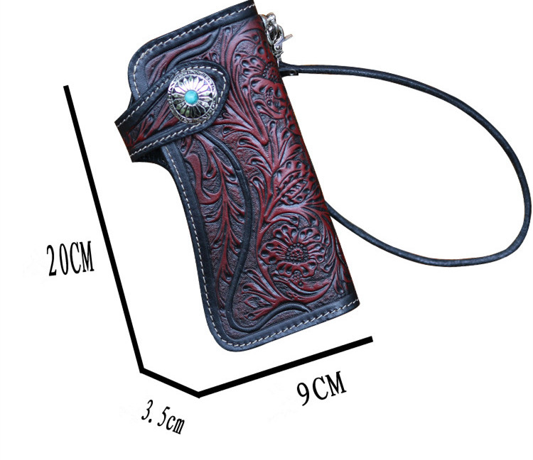 Women Men Wallets Carving Floral Bag Purses Clutch Vegetable Tanned Leather Turquoise Hasp New Year Gift
