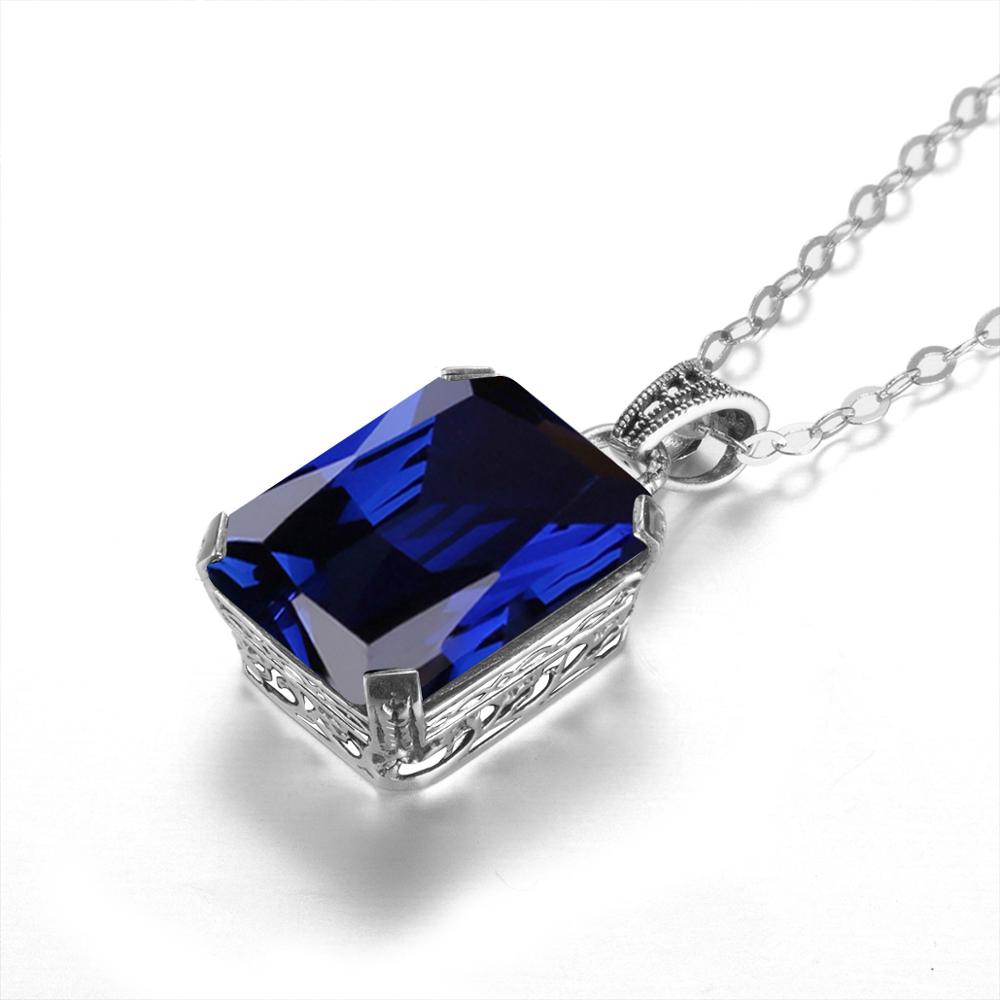 Szjinao S925 Sterling Silver Necklace Pendants For Women Sapphire Gemstone Classic Fine Jewelry Simple Pendant Blue Colar Bijoux