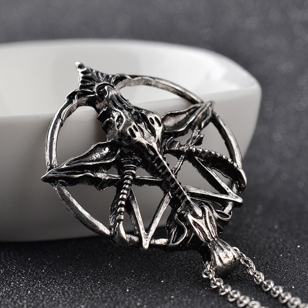 Baphomet Inverted Pentagram Goat Head Pendant Necklace Bread Sheepshead Sigil Laveyan Lavey Necklaces & Pendant #277772