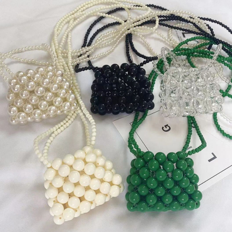 Long Shoulder Strap Beaded Green Flap Pearl Clutch Purses And Lady Handbag Ladies Mini Cross Body Bag