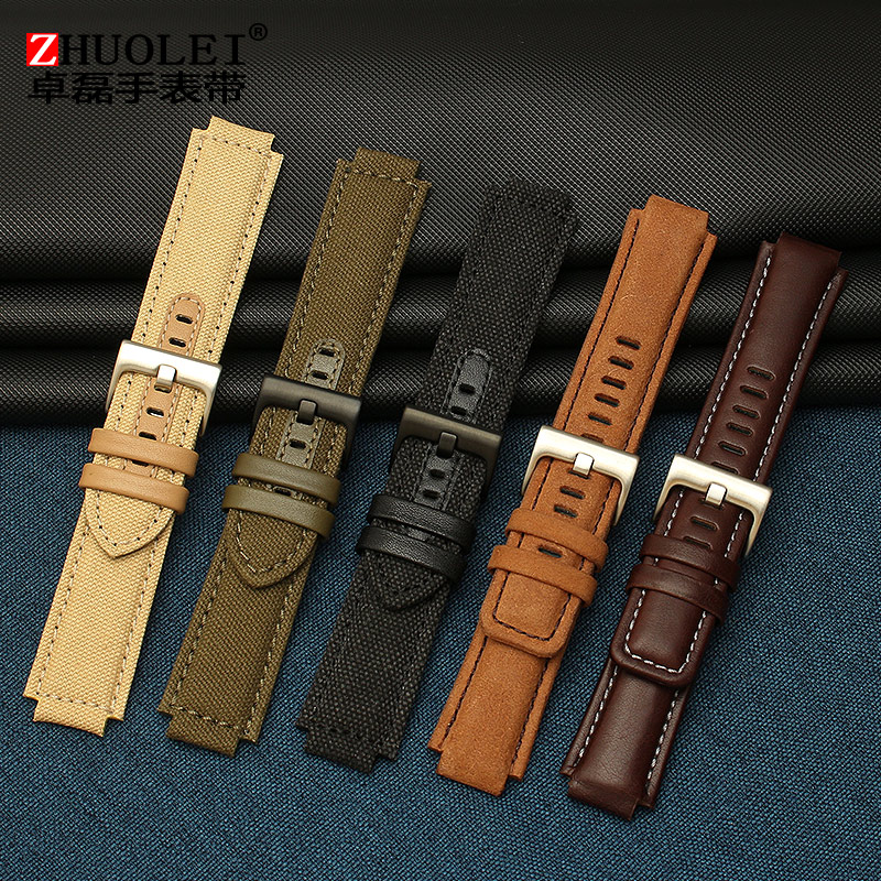 Genuine leather Watch Strap For Timex Tidal compass Watchband T2n739 T2n720 T2n721 canvas Watch Band 24*16mm men's Convex mouth