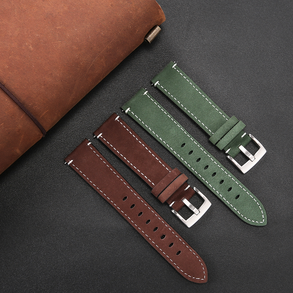 Frosted Skin Watchband Belt Men Women 20mm 21mm Matte Leather Watch Straps Green Unisex Soft Watch Bracelet Accessories