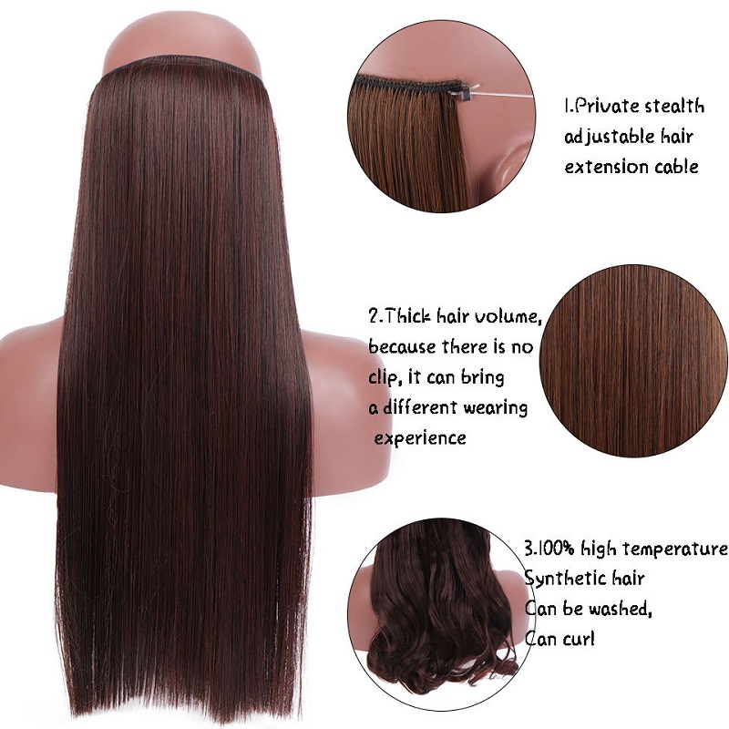 WIGSIN Synthetic Long Straight Hair Extensions No Clip Hairpiece Blonde Black Women's Fish Line Fake Hairpiece Extension