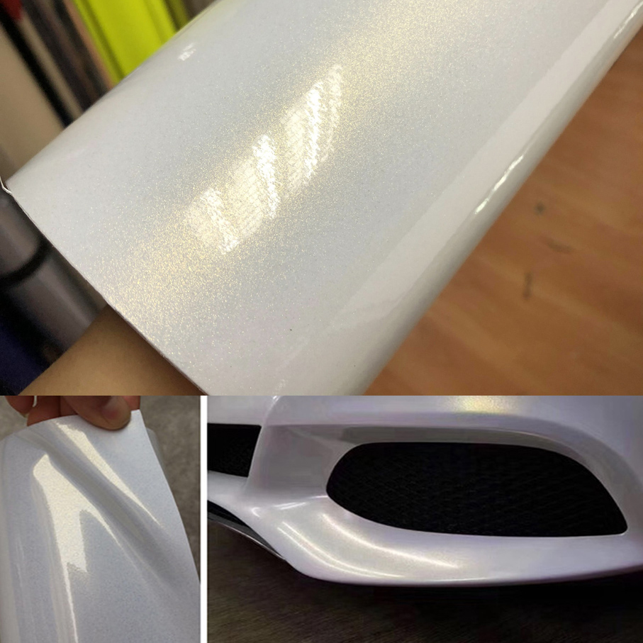 50cm*200/300CM High Glossy white golden sand pearl car wrap vinyl film car wrap sheet roll car sticker decal