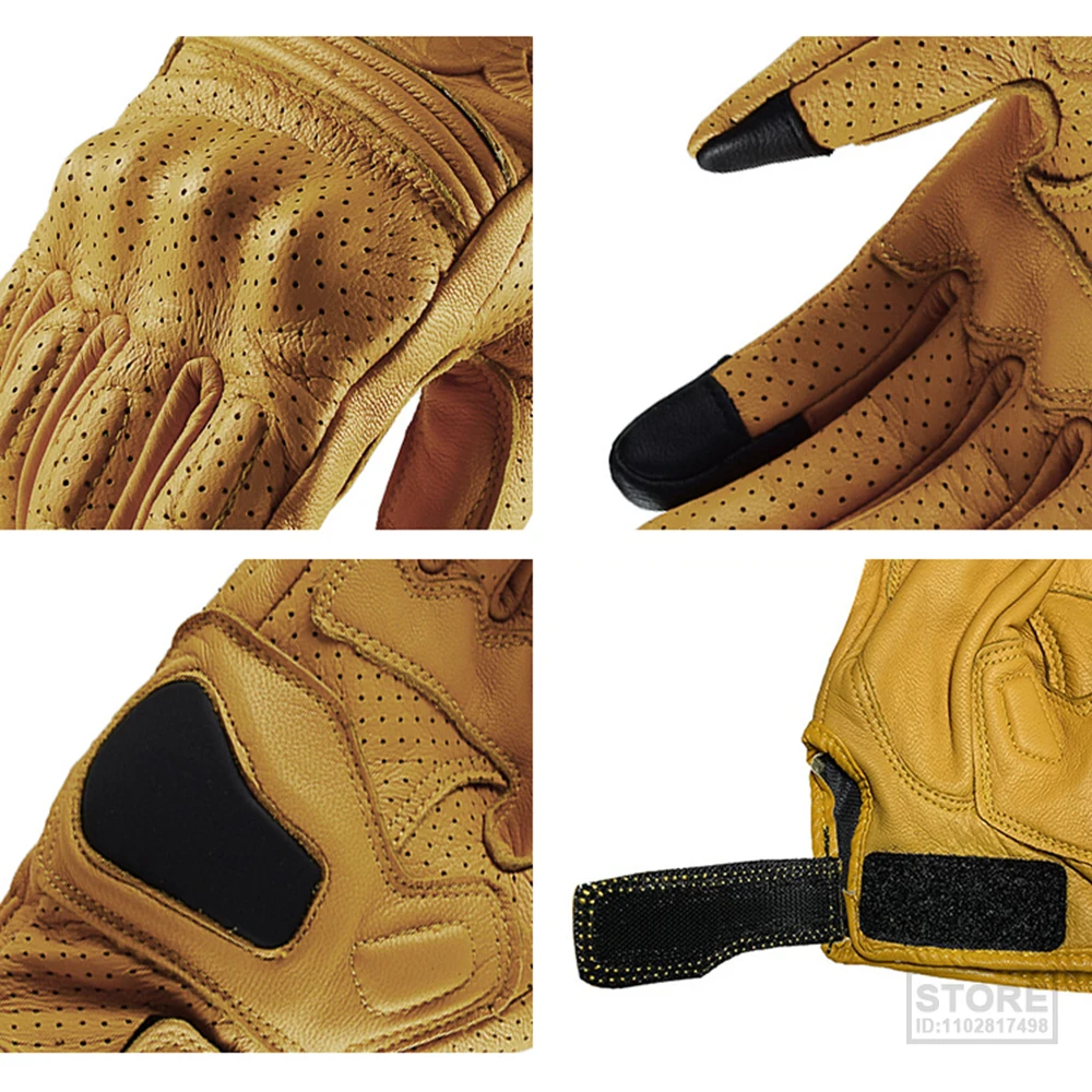 Breathable Motorcycle Gloves Genuine Leather Guantes Moto Motorbike Windproof Cycling Racing Men Women Goatskin