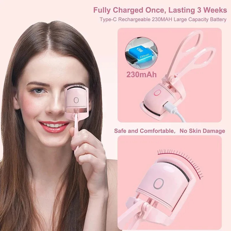 Heated Eyelash Curler Electric 2-Level Temperature Control Long-lasting Curling and Shaping Portable Rechargeable Eyelash Curler 240621