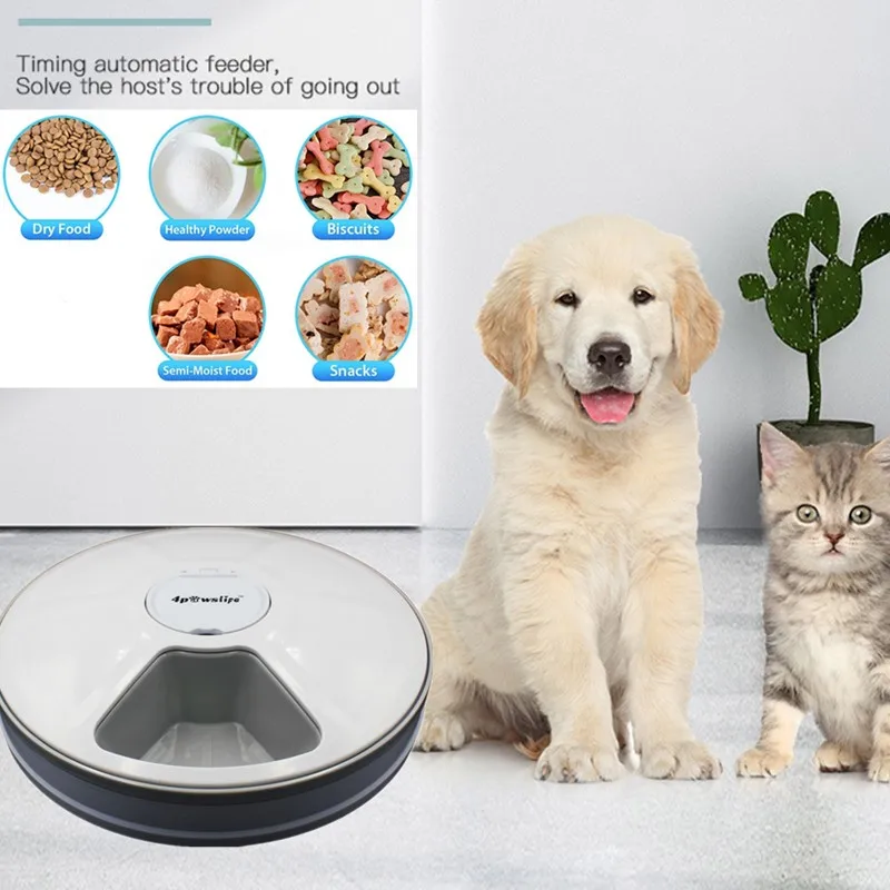 Dog Food Pet 40% Hours Electric Grids Cat Timing 24 6 Meals Automatic Feeder Supplies Dry Feed Off Dispenser Round