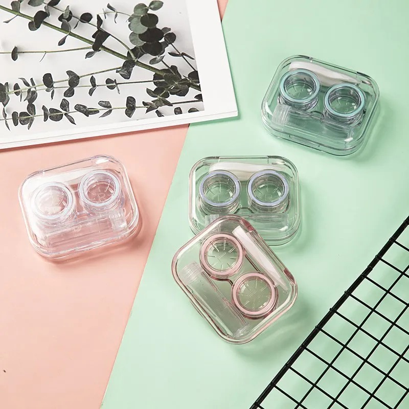 Women Pupils Clear Colour Eye Contact Lenses Case Plastic Mini Contacts Lens Box Set with Colored Lenses Tweezers Stick Tool Set
