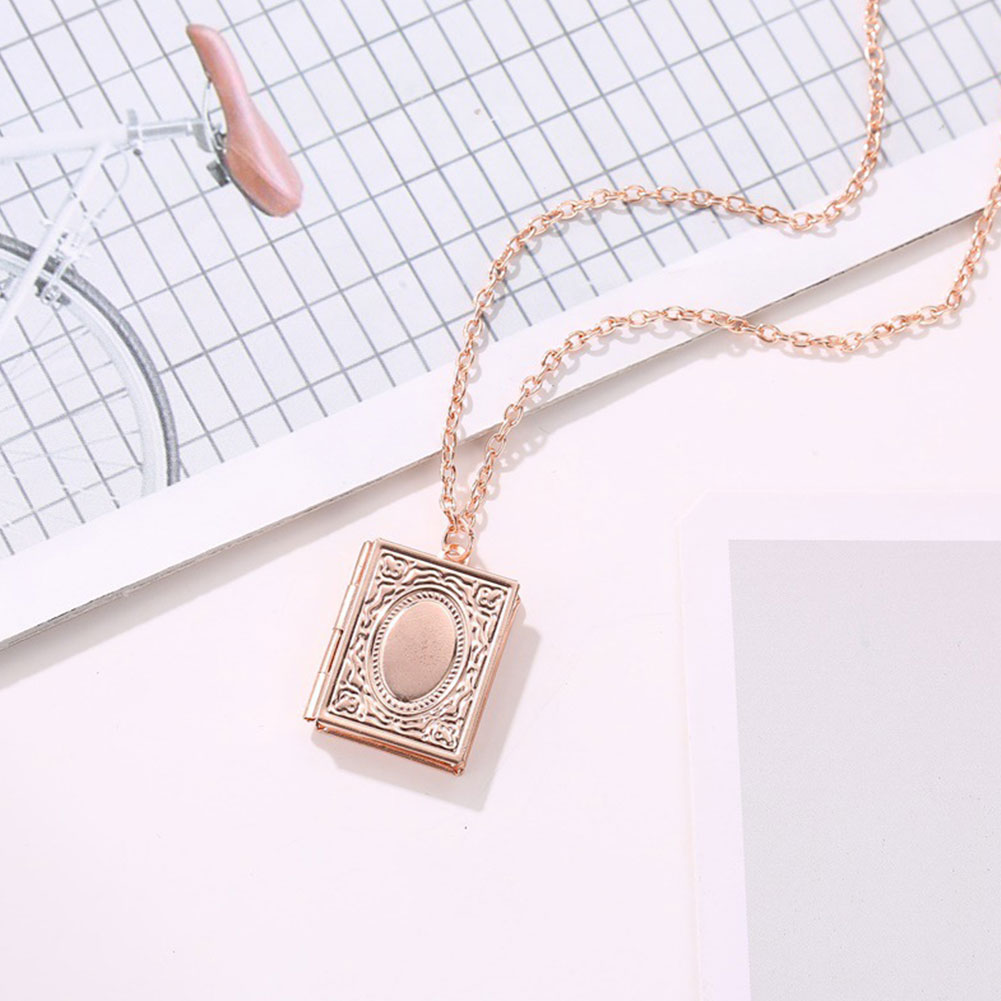 Gold Color Creative Magic Book Necklace Book Openable Pendant Necklace Photo Locket Box Necklace Jewelry Couple Friend Gift