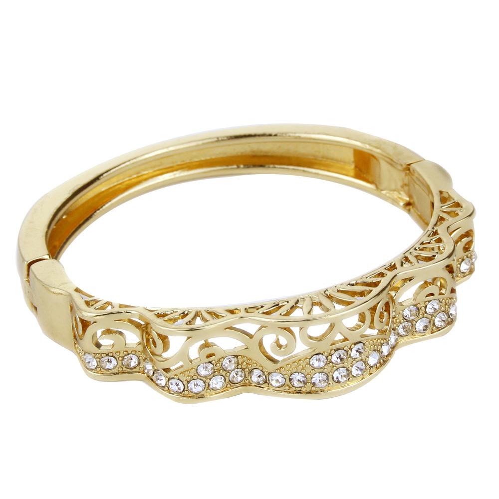 Sunspicems 18K Gold Color Algeria Morocco Women Bracelet Crystal Dubai Arab Bangle Jewelry Hollow Indian Bride Banquet Bijoux