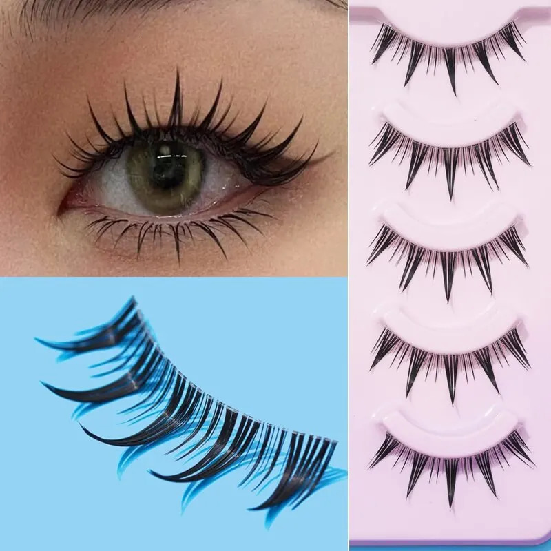 5-pair Manga Eye Transparent Stem A- shaped Pointed Natural Slender False Eyelashes 240624