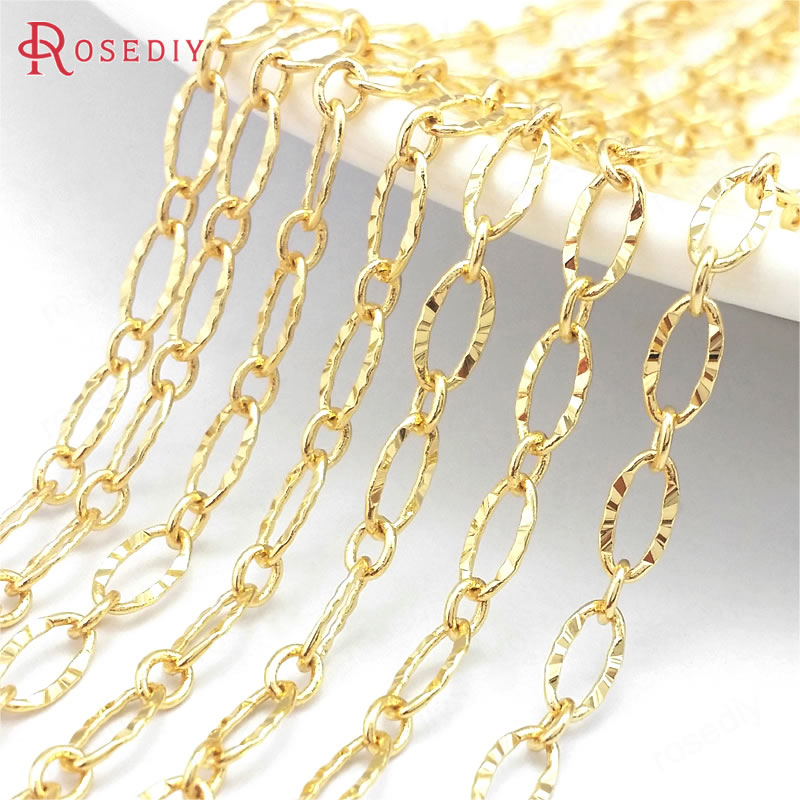 24K Gold Color Brass Long Oval Shape Special Link Necklace Chains Bracelets Jewelry Chains Jewelry Making Supplies Findings