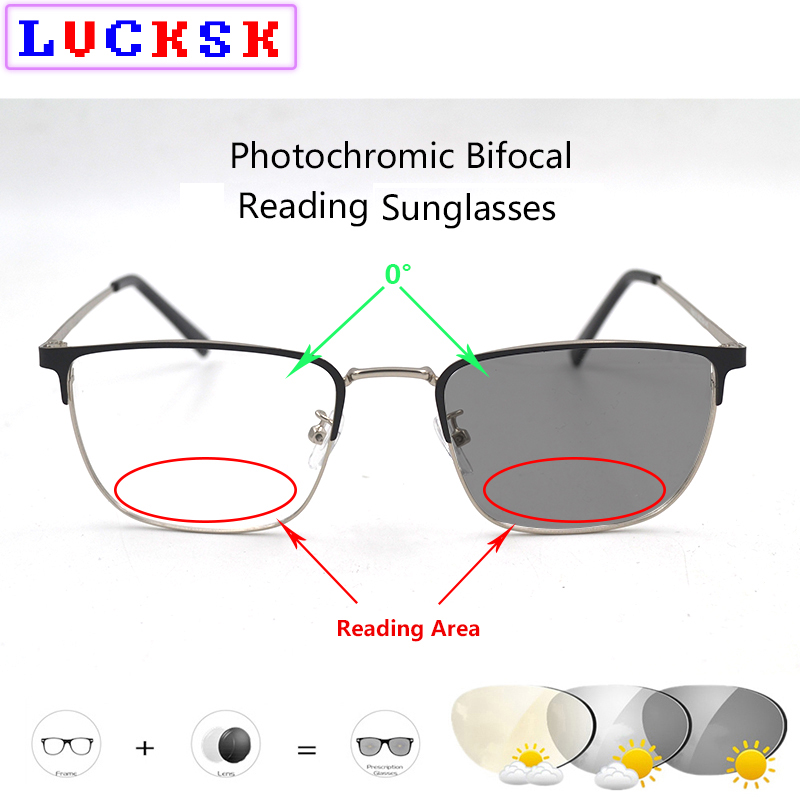 Sun Photochromic Bifocals Reading Glasses Magnifier For Women Men Titanium Square Frame Look Near Far Presbyopic Sunglasses