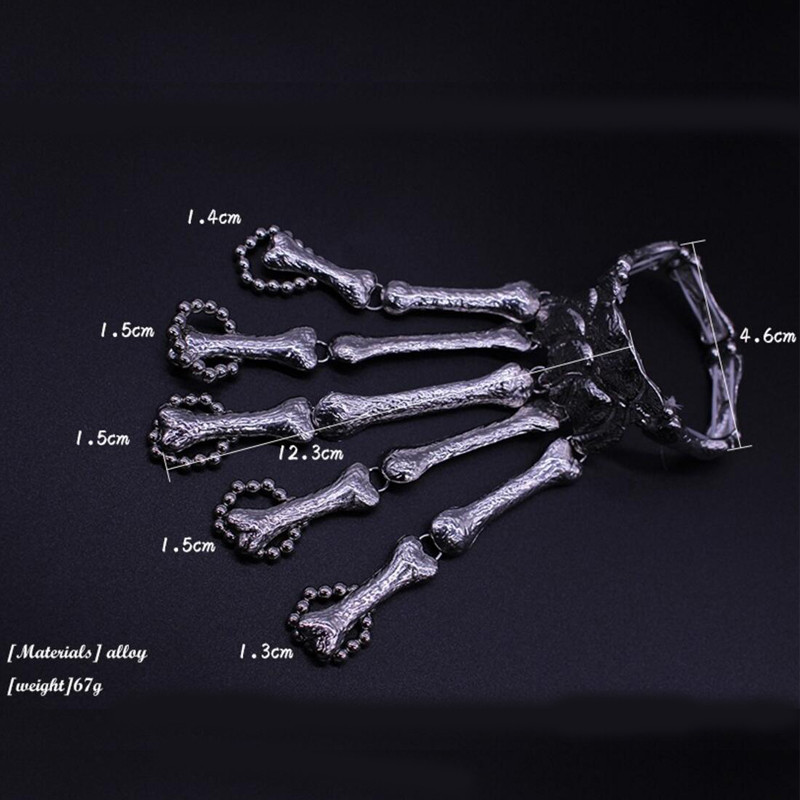 ZRM Punk Gothic Skull Bracelet Hand Bone Bangles Flexible Metal Bracelets For Women Men Nightclub Party Hip Hop Jewelry