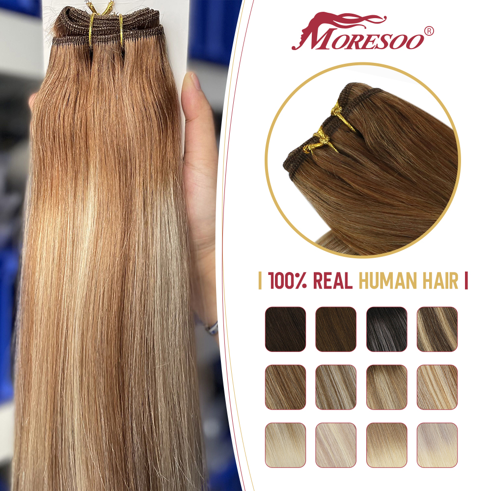 Moresoo Human Hair Bundles Ombre Sew in Extensions Remy Brazilian Hair Natural Straight 100G Hair for Women 100% Real Human Hair