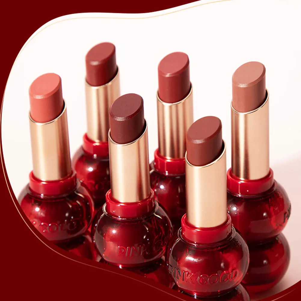 Cute Gourd Shape Matte Lipstick Smoked Brown Red Solid Lip Gloss Waterproof Long Lasting Tinted Balm Velvet Lip Makeup Pen
