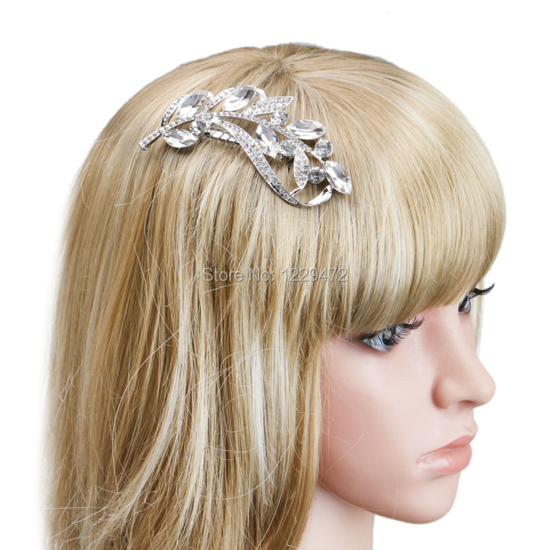 TREAZY Charm Floral Wedding Hair Accessories Silver Color Crystal Bridal Hair Combs Women Wedding Hair Jewelry Brides Tiaras