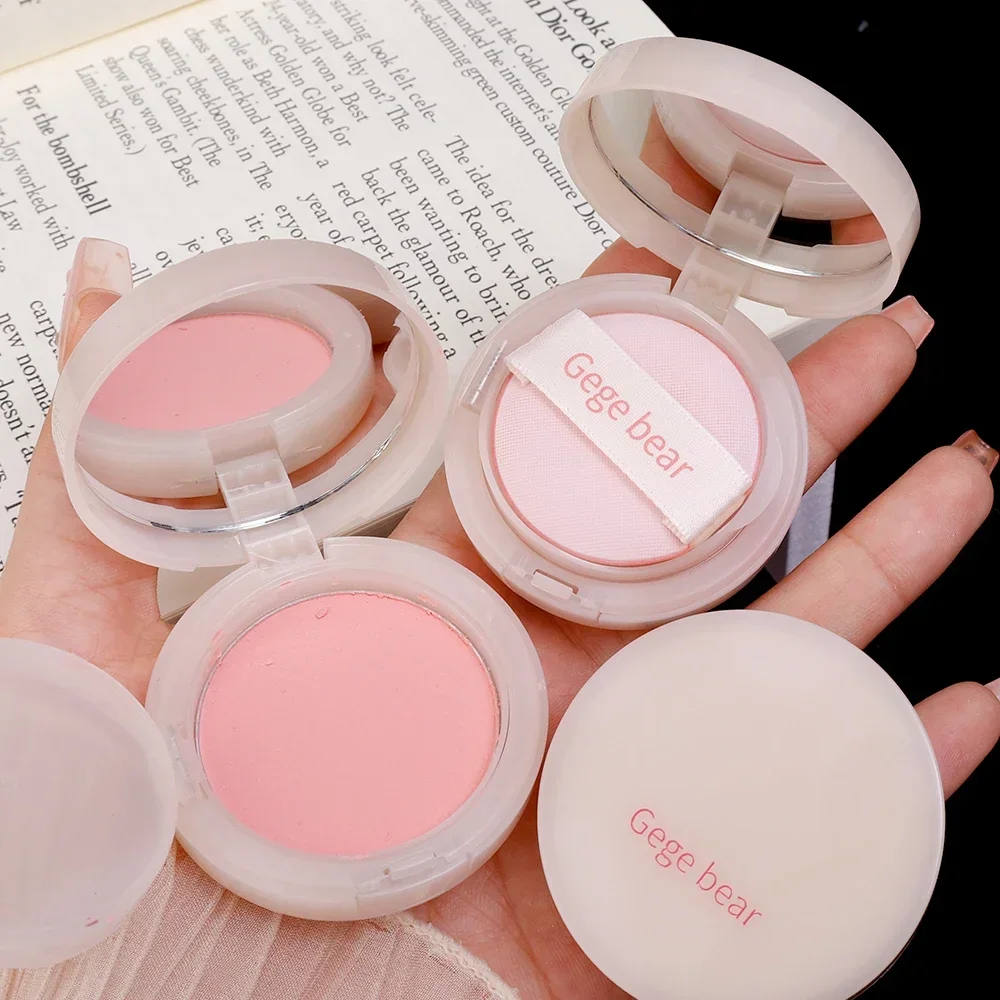6 Colors Blush Makeup Palettewith Mirror and Finger Puff Monochrome Blush Waterproof Cheek Tint Velvet Matte Contouring Blusher