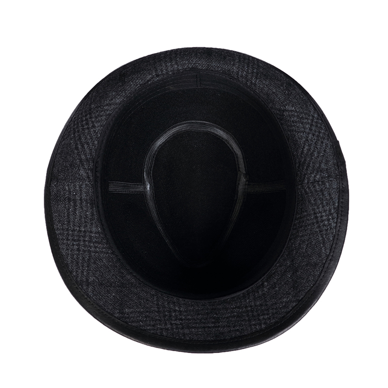 British Top Hat Fedora Caps For Men Male Genuine Leather Woolen Patchwork Jazz Gorras Gentleman Hip Pop Grid Sombrero Hombre