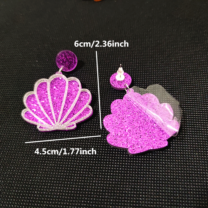 KUGUYS Cute Acrylic Jewelry Shell Drop Earrings for Girls Women Glitter Purple Pink Blue Gold Color Trendy Accessories