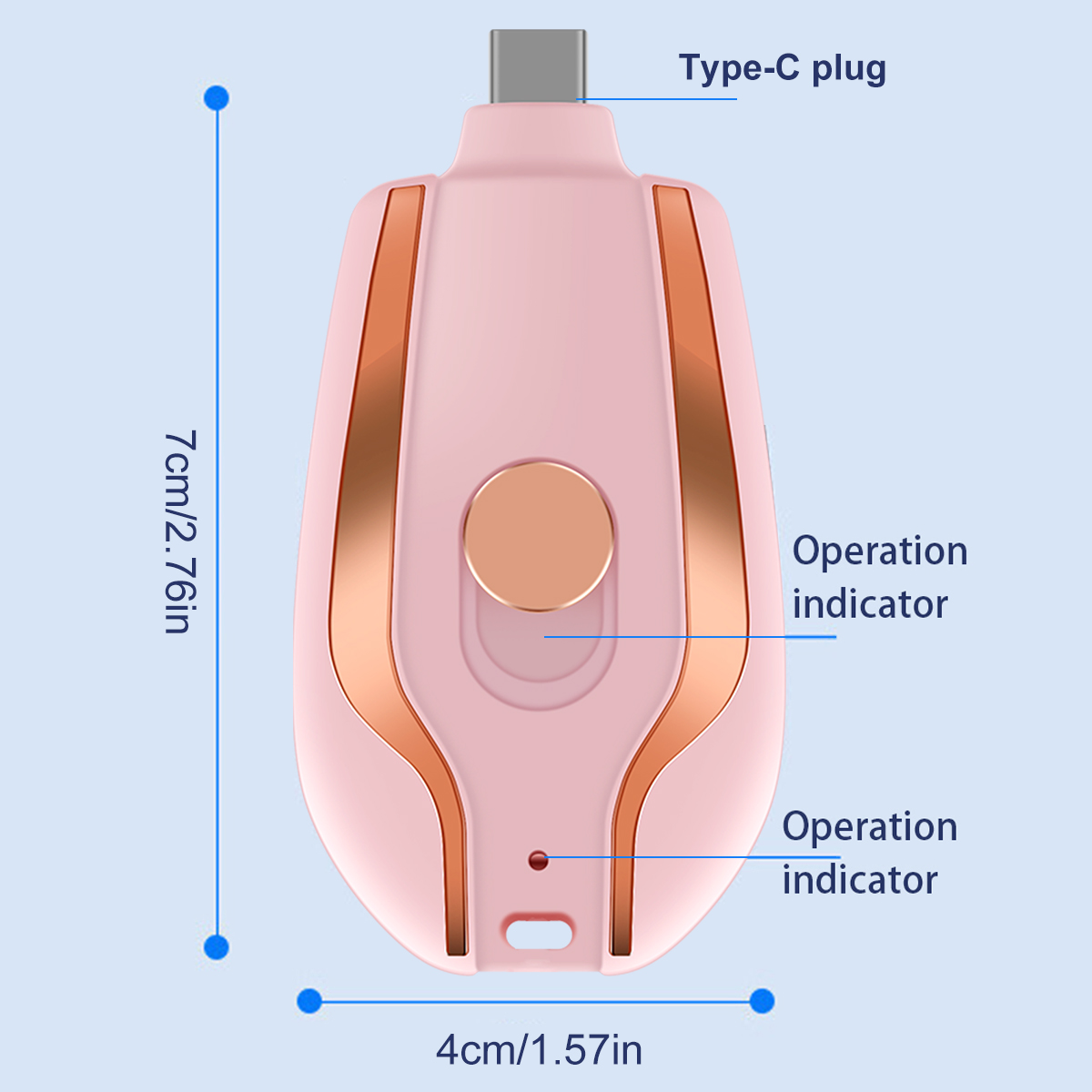 Keychain Portable Charger Compatible with Android 1500mAh Durable Key Chain Phone Charger Type-C Mini Power Emergency Charger