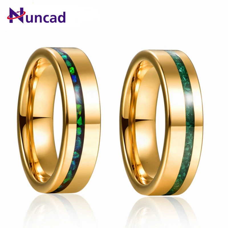 NUNCAD 6mm Tungsten Carbide Ring Gold Polished Inlaid Green Opal Malachite Mens Women Wedding Jewelry Gift 240624