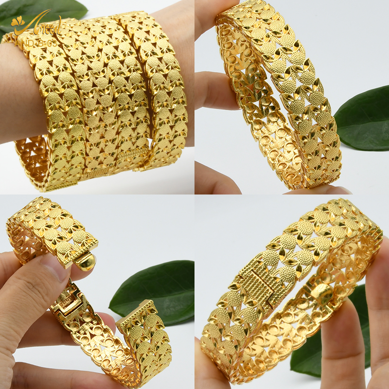 ANIID African Bangle Bracelet For Women Luxury Brand Indian Dubai 24k Gold Color Bangles With Charms Gift Wholesale Jewelry