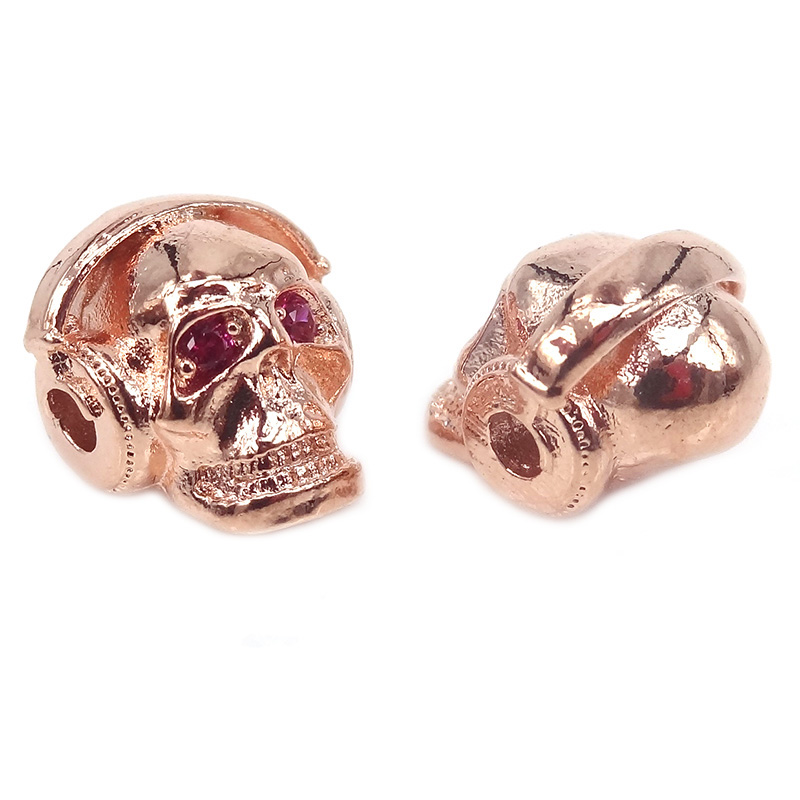 10Pcs Gold/Black/silver color Micro Pave Red CZ Eye Hip-Hop Skull Beads Fit For Hip-Hop Bracelets DIY Jewelry Charm Bead