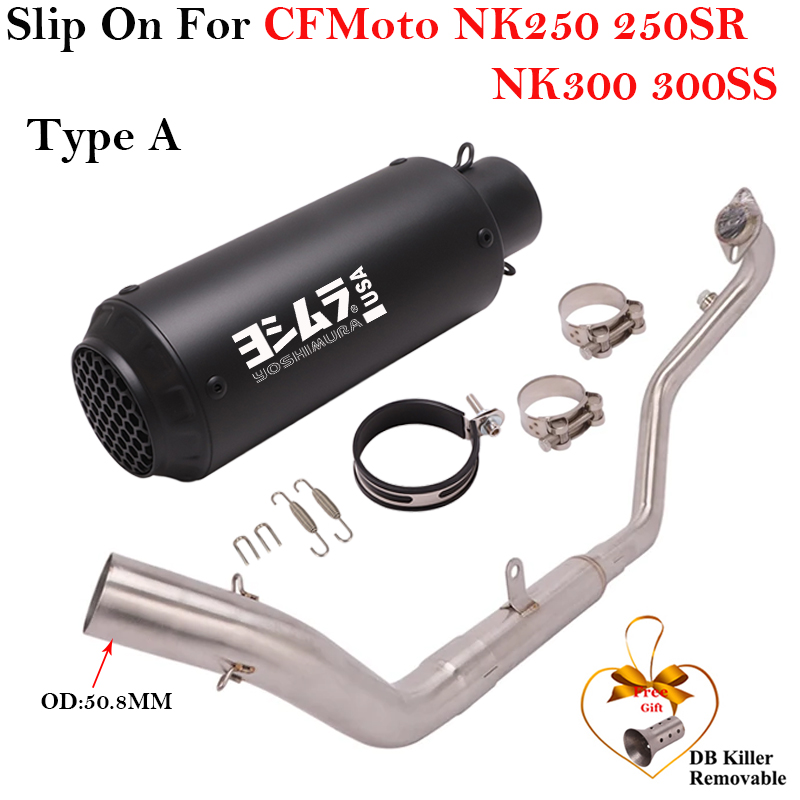 Full Systems For CFmoto NK250 NK250SR NK300 NK300SR 300SR 250NK NK250SH Motorcycle Exhaust Escape Modify Front Link Pipe Muffler