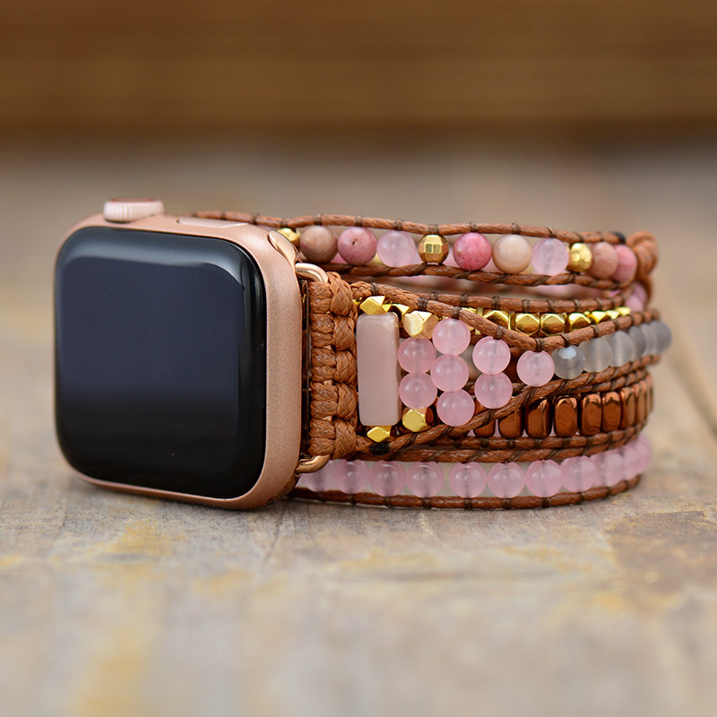 High End Natural Stone Aple Smart Watch Band Beads Boho 5 Wrap Vegan Rope IWatch Strap Wrist Armband Bracelet Dropshipping