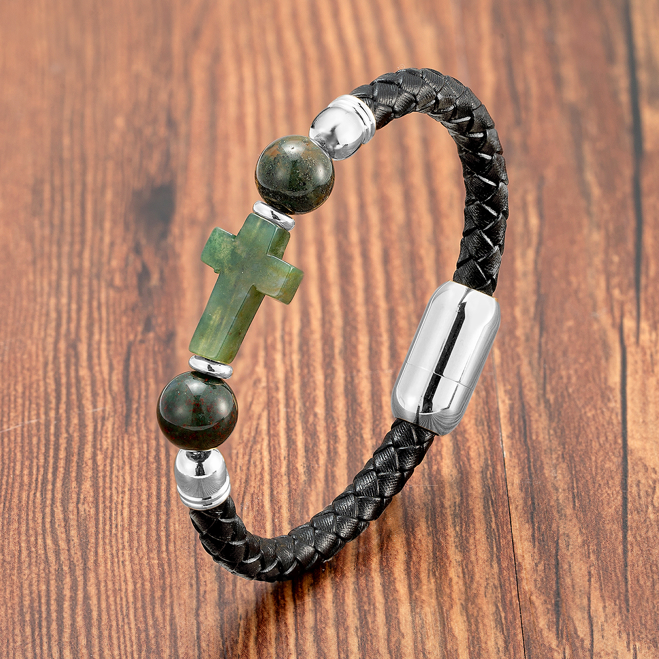 Natural Round Tiger Eye Stone Men Women Cross Charm Bracelet Weave Genuine Leather Handmade Bracelet Trendy Jewelry Wholesale