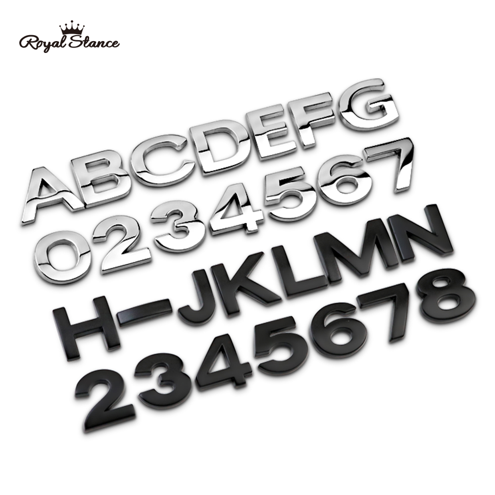 Royal Stance 1Pcs 3D Metal 17-40mm DIY Letters Alphabet Emblem Numbers Chrome Car Sticker Digital Badge Accessories Motorcycle