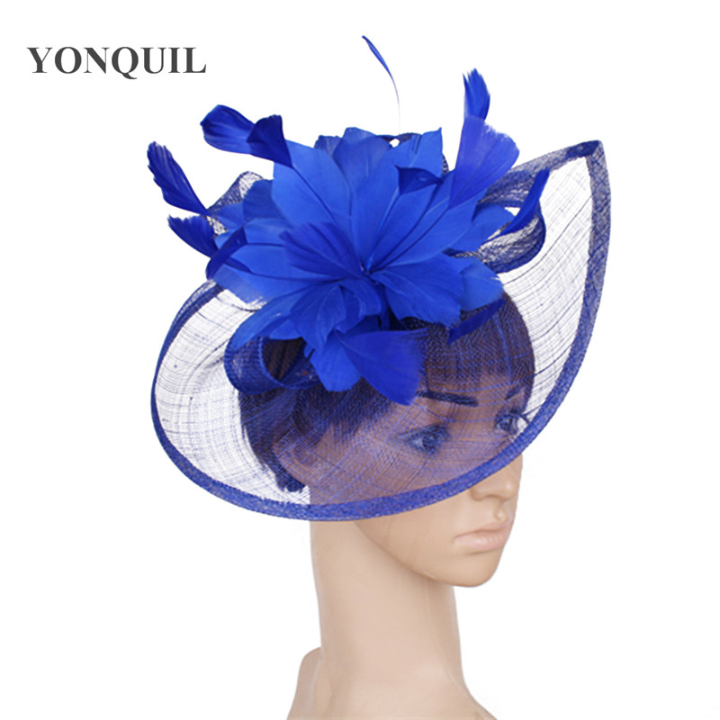 Women Green Sinamay Fascinator Hats With Beautiful Feather Flower Red Black Female Kentucky Derby Church Wedding Party Headbands