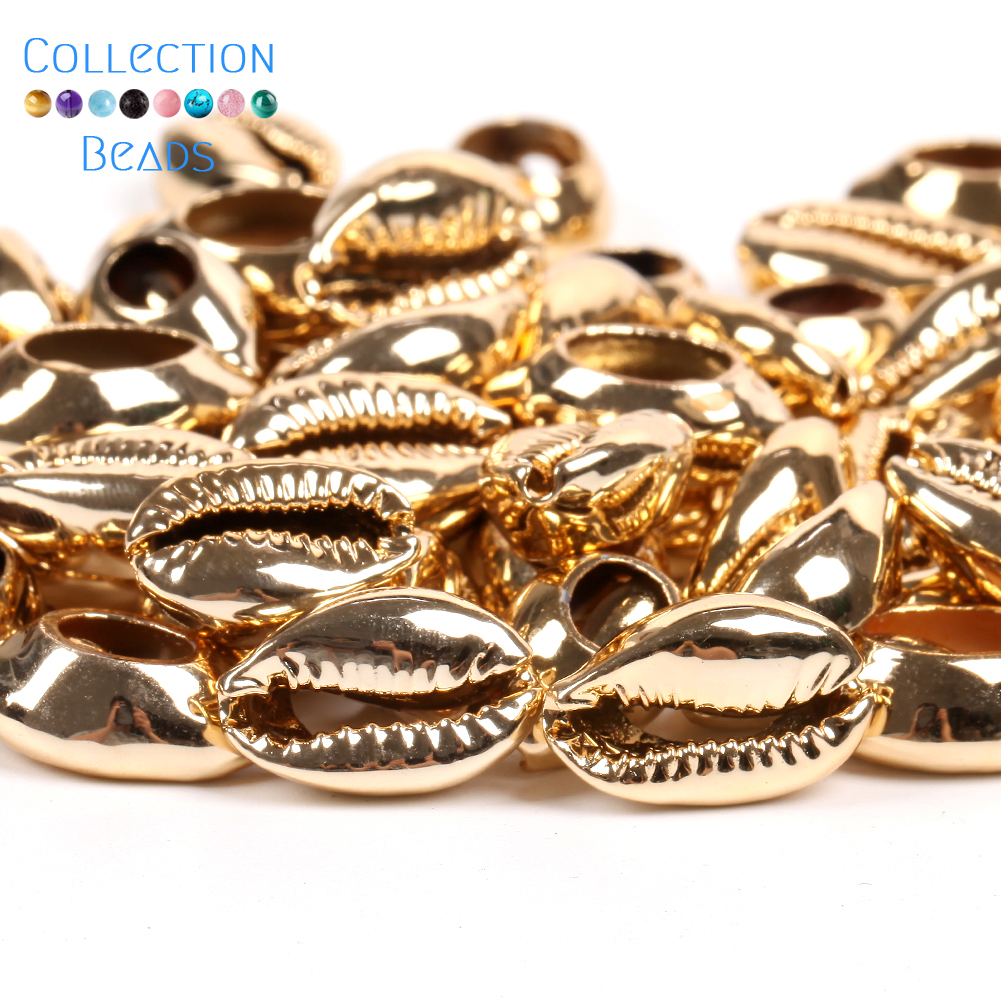 10-20mm Natural Gold Color Seashell Cowrie Conch Loose Spacer Beads Beach DIY for Jewelry Making Sea Shells Bracelet Necklace