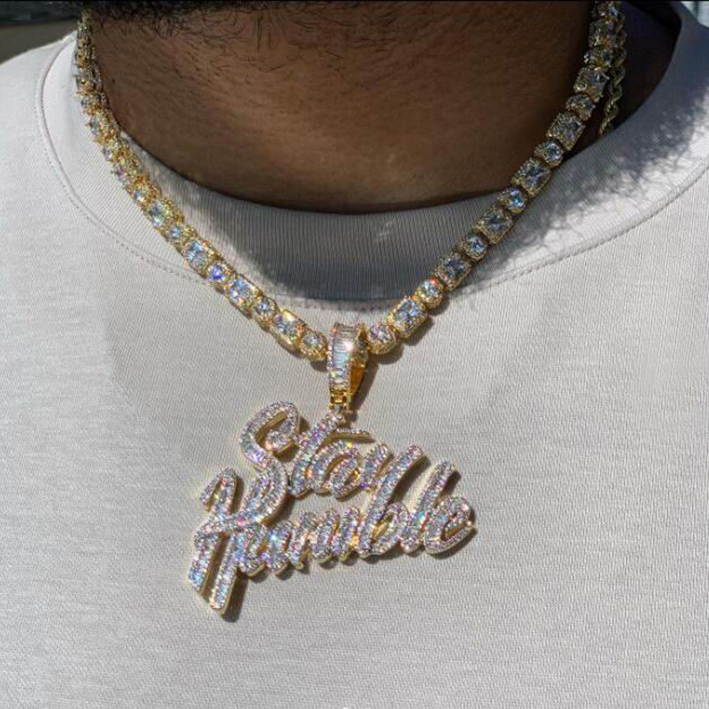 New Arrived Bling Iced Out Stay Humble Letters Pendants Paved 5A Cubic Zirconia Necklaces For Men Hip Hop Rapper CZ Jewelry