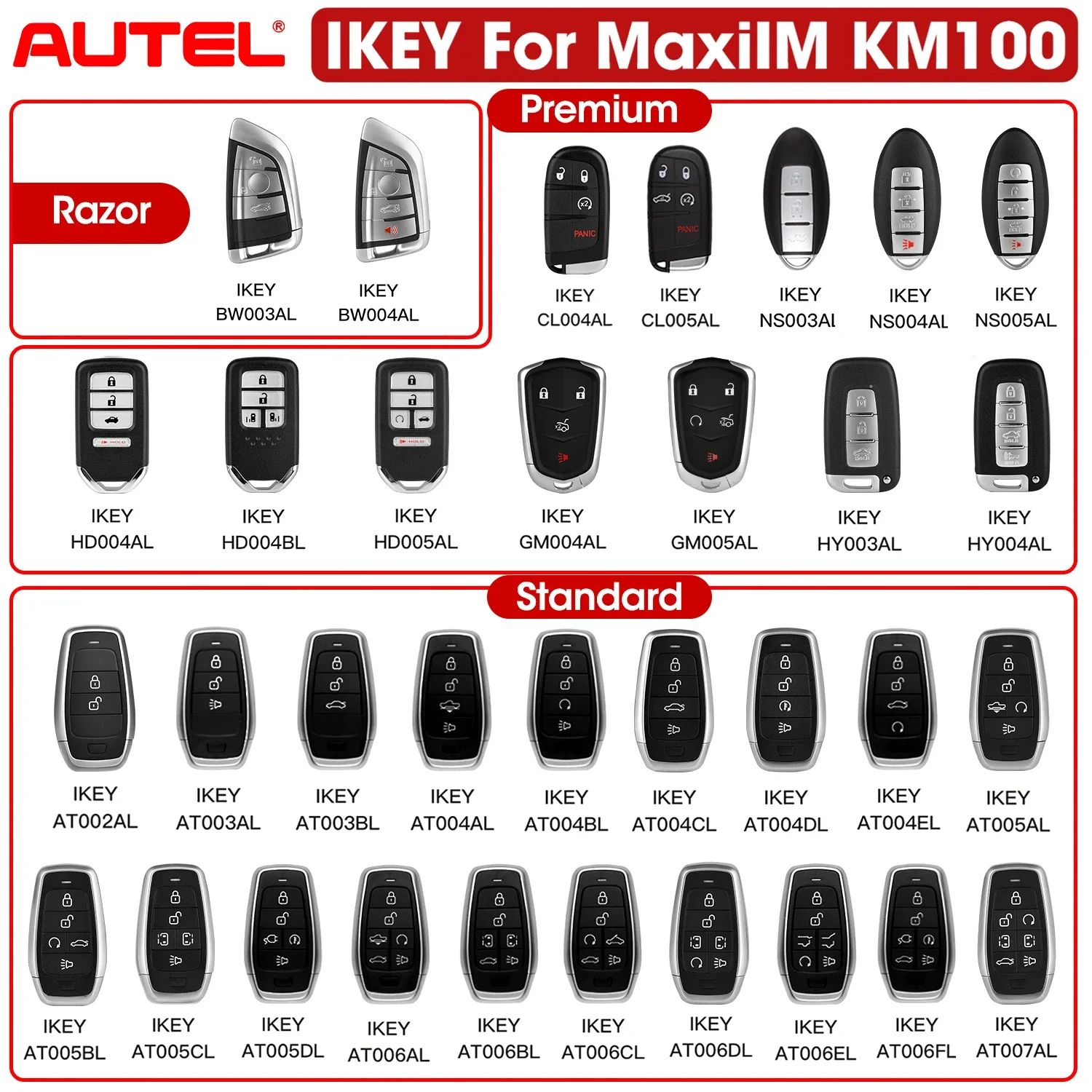 Autel IKEY Newest Series Universal Remote Smart Key Used with KM100 IM508 Key Programmer For BMW/Hyundai/Nissan/Chryslers/Ford